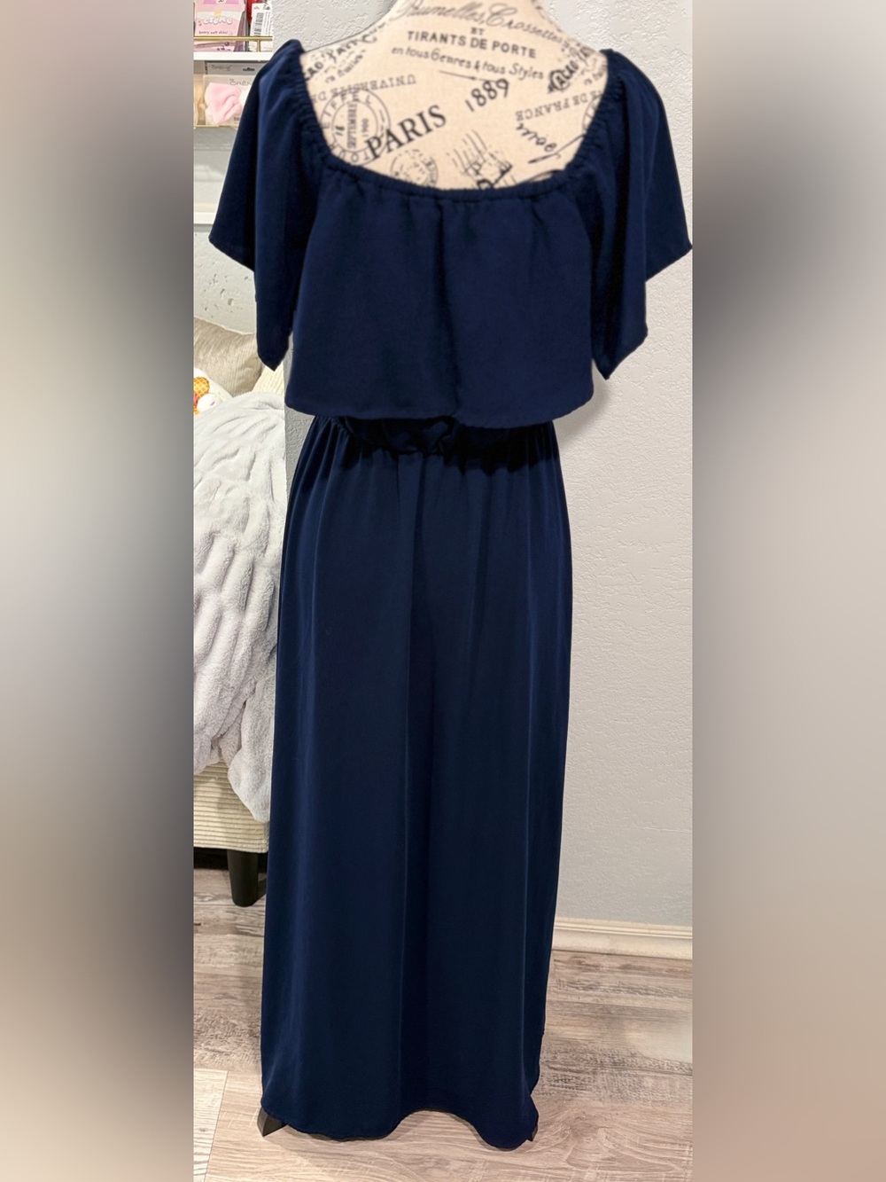 SUGAR+LIPS Navy Blue Off Shoulder Maxi Dress Size Medium | Boho Beach Vacation - Picture 9 of 9